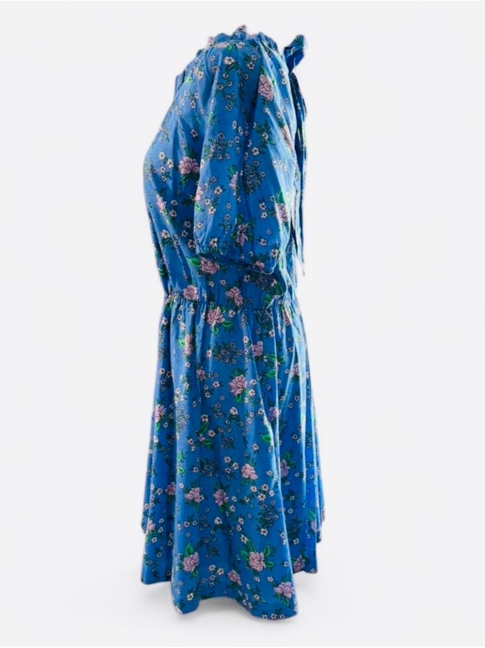 J.Crew Blue Floral Puff Sleeve Dress Size 10 Tie Back Mini Cottagecore - Picture 4 of 6